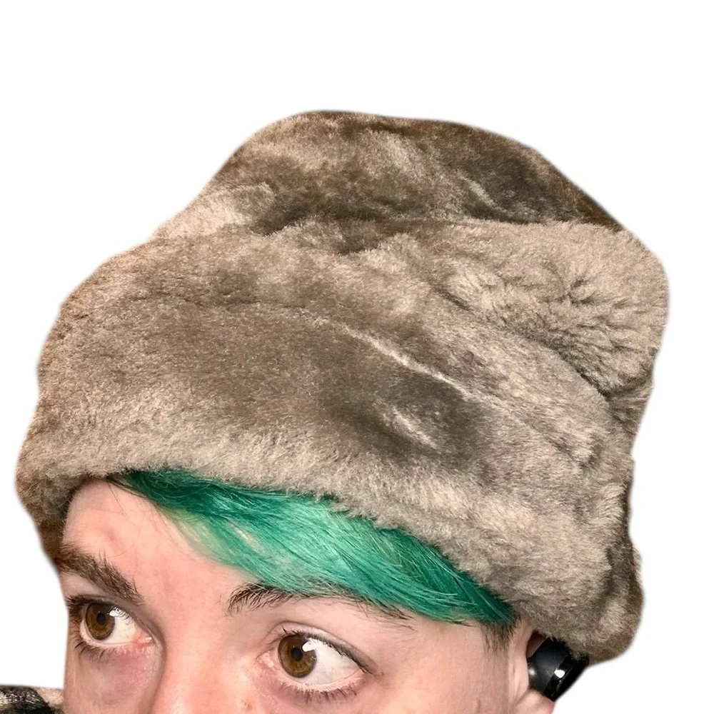 Vintage Men's Gray Leather/Faux Fur Winter Topper Hat Size M - Picture 2 of 9